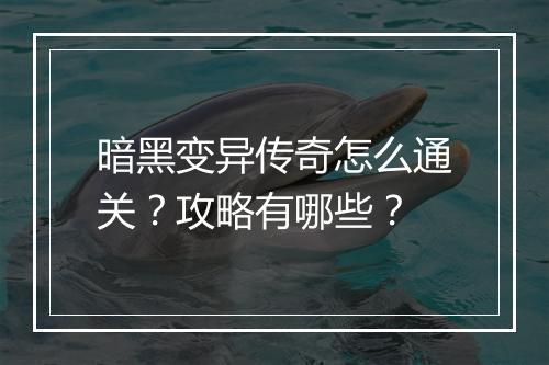 暗黑变异传奇怎么通关？攻略有哪些？