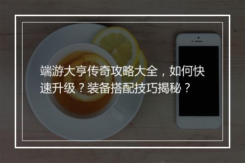 端游大亨传奇攻略大全，如何快速升级？装备搭配技巧揭秘？