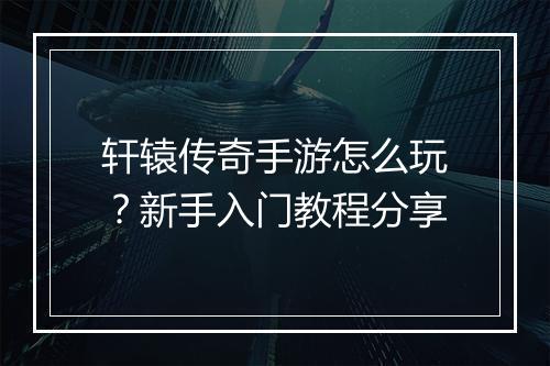 轩辕传奇手游怎么玩？新手入门教程分享