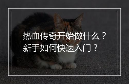 热血传奇开始做什么？新手如何快速入门？