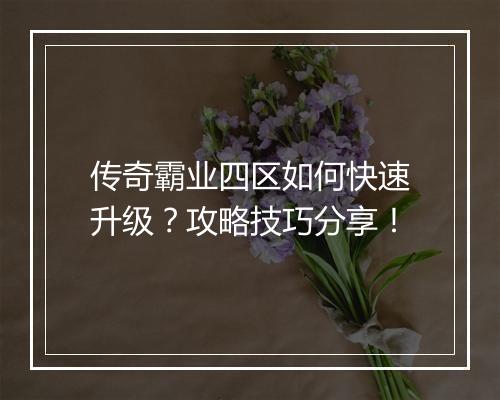 传奇霸业四区如何快速升级？攻略技巧分享！