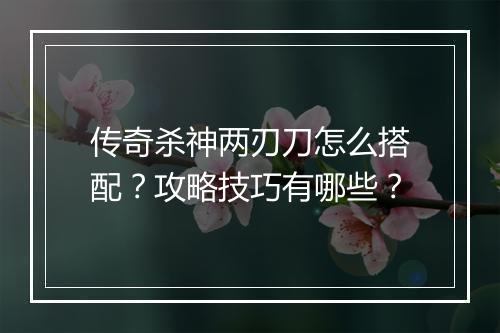传奇杀神两刃刀怎么搭配？攻略技巧有哪些？