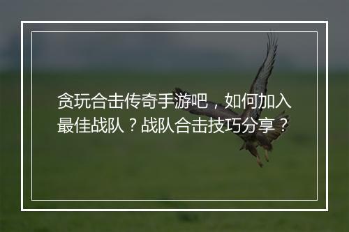 贪玩合击传奇手游吧，如何加入最佳战队？战队合击技巧分享？