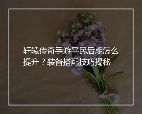 轩辕传奇手游平民后期怎么提升？装备搭配技巧揭秘