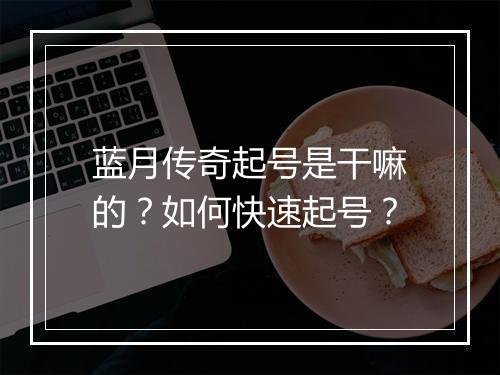 蓝月传奇起号是干嘛的？如何快速起号？