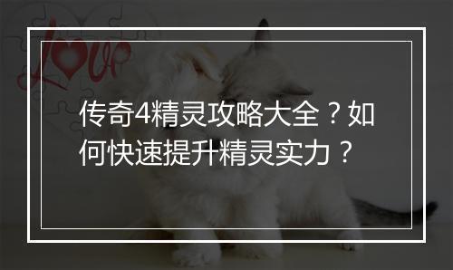 传奇4精灵攻略大全？如何快速提升精灵实力？