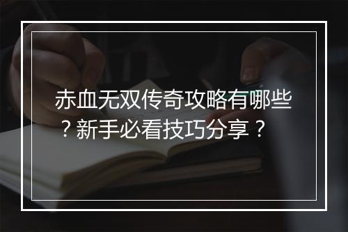 赤血无双传奇攻略有哪些？新手必看技巧分享？