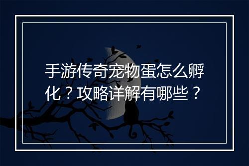 手游传奇宠物蛋怎么孵化？攻略详解有哪些？