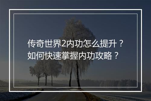 传奇世界2内功怎么提升？如何快速掌握内功攻略？