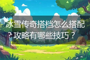 冰雪传奇搭档怎么搭配？攻略有哪些技巧？