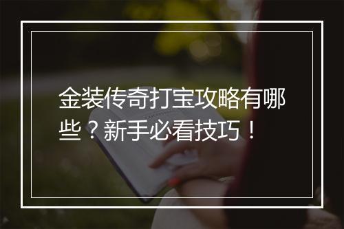 金装传奇打宝攻略有哪些？新手必看技巧！