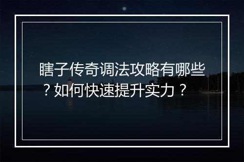 瞎子传奇调法攻略有哪些？如何快速提升实力？