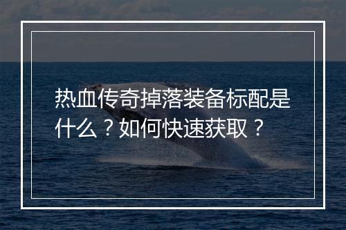 热血传奇掉落装备标配是什么？如何快速获取？