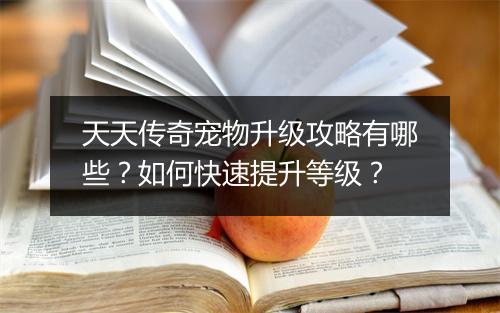 天天传奇宠物升级攻略有哪些？如何快速提升等级？