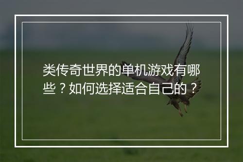 类传奇世界的单机游戏有哪些？如何选择适合自己的？