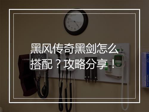 黑风传奇黑剑怎么搭配？攻略分享！