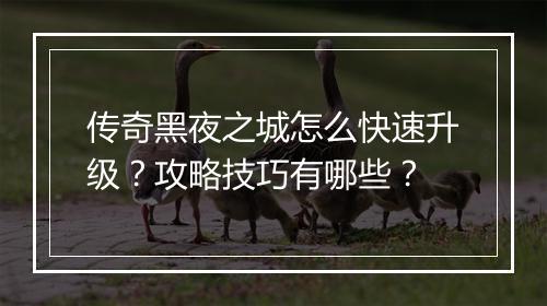 传奇黑夜之城怎么快速升级？攻略技巧有哪些？