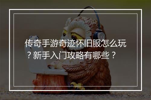 传奇手游奇迹怀旧服怎么玩？新手入门攻略有哪些？