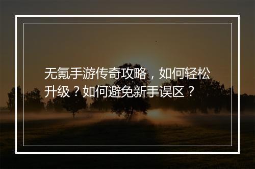 无氪手游传奇攻略，如何轻松升级？如何避免新手误区？