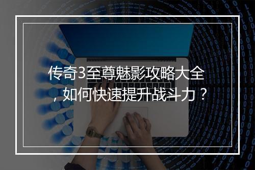 传奇3至尊魅影攻略大全，如何快速提升战斗力？