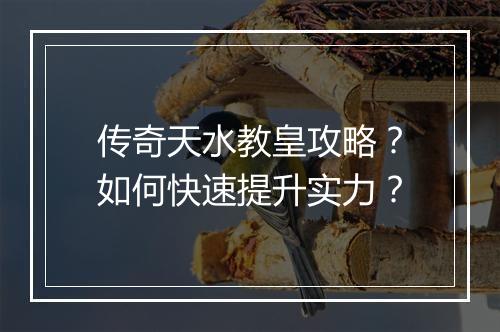 传奇天水教皇攻略？如何快速提升实力？