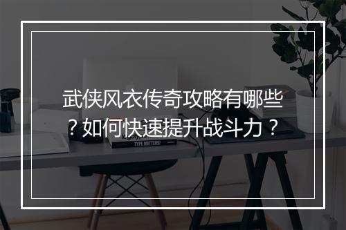 武侠风衣传奇攻略有哪些？如何快速提升战斗力？