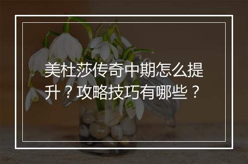 美杜莎传奇中期怎么提升？攻略技巧有哪些？