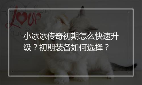 小冰冰传奇初期怎么快速升级？初期装备如何选择？