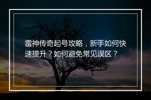 雷神传奇起号攻略，新手如何快速提升？如何避免常见误区？