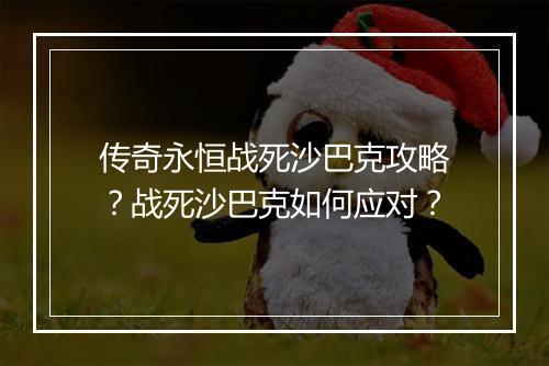 传奇永恒战死沙巴克攻略？战死沙巴克如何应对？