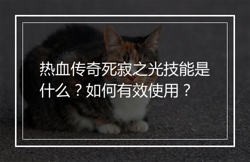 热血传奇死寂之光技能是什么？如何有效使用？