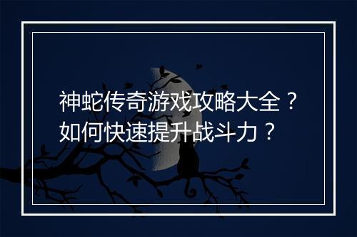 神蛇传奇游戏攻略大全？如何快速提升战斗力？