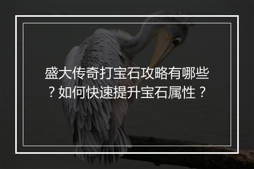 盛大传奇打宝石攻略有哪些？如何快速提升宝石属性？