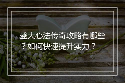 盛大心法传奇攻略有哪些？如何快速提升实力？