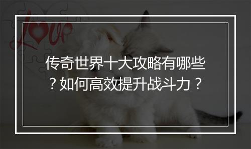 传奇世界十大攻略有哪些？如何高效提升战斗力？