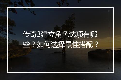 传奇3建立角色选项有哪些？如何选择最佳搭配？