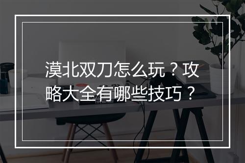 漠北双刀怎么玩？攻略大全有哪些技巧？