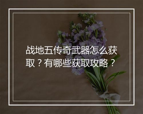 战地五传奇武器怎么获取？有哪些获取攻略？