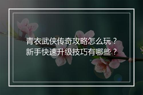 青衣武侠传奇攻略怎么玩？新手快速升级技巧有哪些？