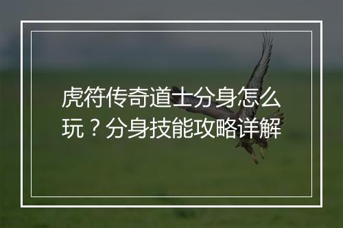 虎符传奇道士分身怎么玩？分身技能攻略详解