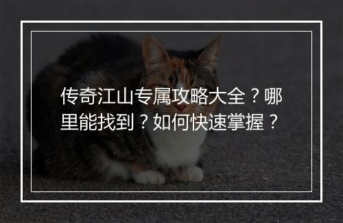 传奇江山专属攻略大全？哪里能找到？如何快速掌握？