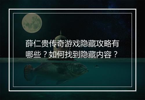 薛仁贵传奇游戏隐藏攻略有哪些？如何找到隐藏内容？