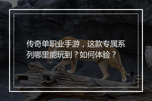 传奇单职业手游，这款专属系列哪里能玩到？如何体验？