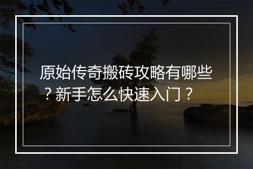 原始传奇搬砖攻略有哪些？新手怎么快速入门？