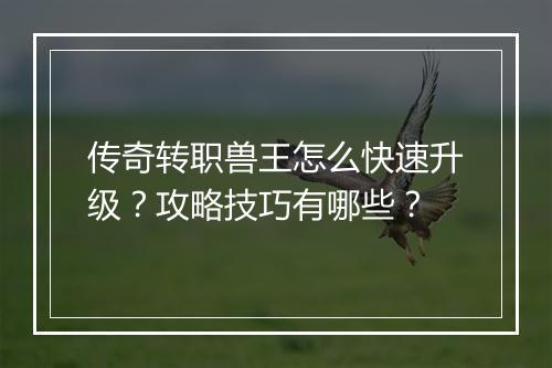传奇转职兽王怎么快速升级？攻略技巧有哪些？