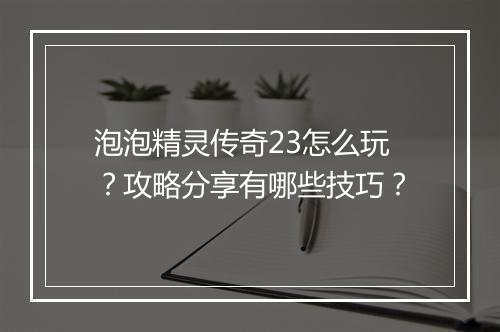 泡泡精灵传奇23怎么玩？攻略分享有哪些技巧？