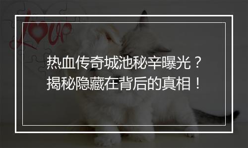 热血传奇城池秘辛曝光？揭秘隐藏在背后的真相！