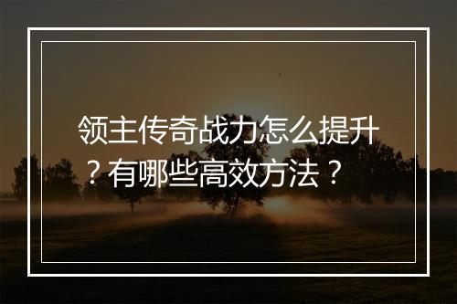 领主传奇战力怎么提升？有哪些高效方法？
