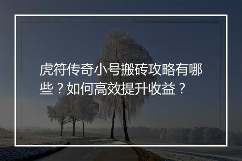 虎符传奇小号搬砖攻略有哪些？如何高效提升收益？