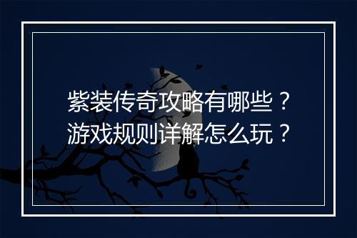 紫装传奇攻略有哪些？游戏规则详解怎么玩？